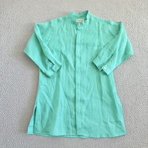 Magee Shirt Medium 100% Linen Made in Ireland Mandarin Collar Concealed Buttons